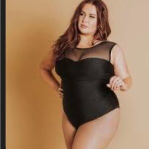 ALBION THE MARIA, BLACK MESH ONE-PIECE SWIMSUIT sz xl black